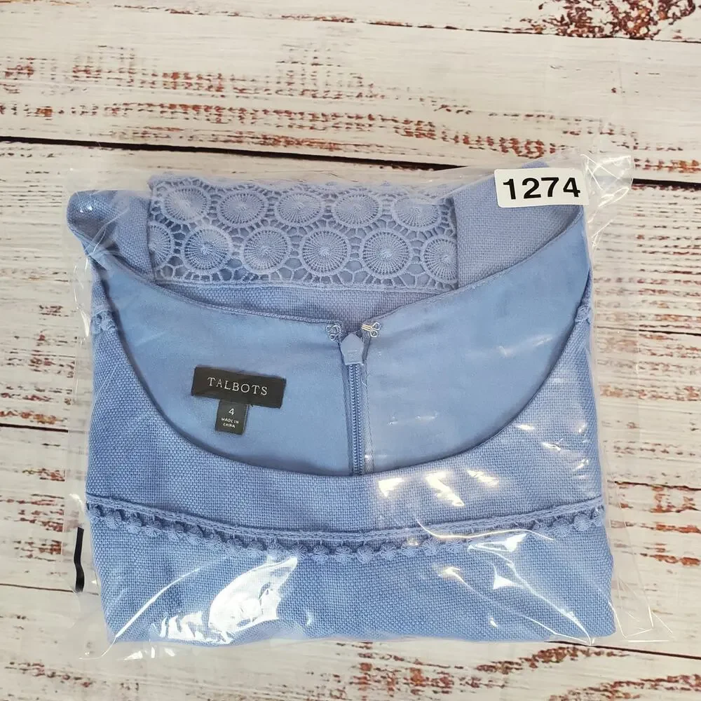 Talbots Sleeveless Eyelet Lace Dress Linen Blnd 4 Periwinkle Blue Coastal Resort
